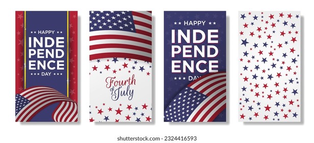 Fourth of July Independence Day Vertical Social Media Story Greeting Posters. 4th of July vector illustrations. EPS 10.