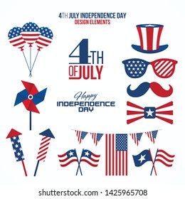 Fourth of July isolated design elements collection. Vector illustration.