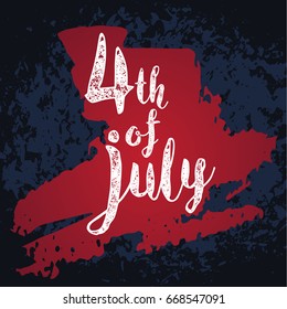 Fourth of July lettering. Independence day of the USA. Vector brush on dark grunge background for poster and card design. 4-th of July text.