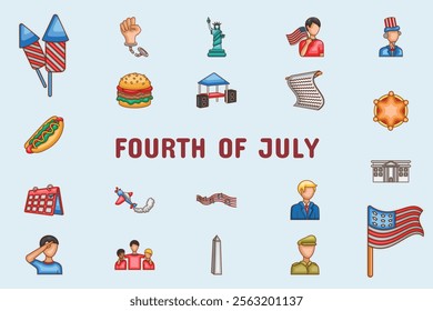 Fourth of July Lineal Color Vector Illustration Icon Sticker Set Design Materials