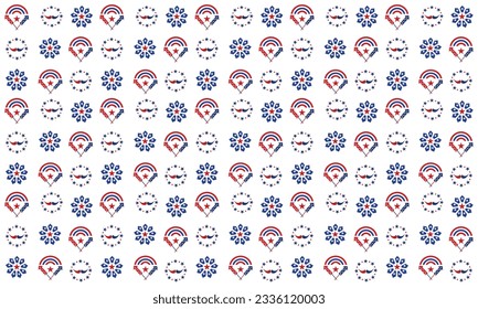 Fourth of July and Memorial day party seamless pattern. Isolated on a white background. 4th of July, Independence Day themed design.
