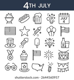 Fourth of July outline icon set