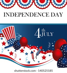 fourth the july over flag background vector illustration