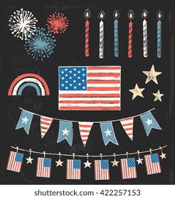 Fourth of July Party Vintage Chalk Vector Set