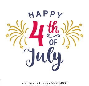 Fourth of July poster with hand written ink lettering. United States of America Independence day typographic design for banner, brochure, greeting card template. Vector illustration