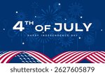 Fourth of July poster, USA 4th July card, US flag, fireworks