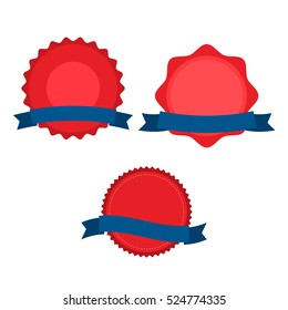 Fourth Of July Ribbons, Shields, Labels And Banners. Collection of July fourth ribbons shield and other badges with banners, labels, ribbons for fourth of july holidays patriotic red and blue event.