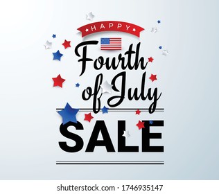 Fourth of July Sale banner template w/ american stars and flag vector illustration. 4th of July sale celebration poster template. Fourth of july shopping sign discount