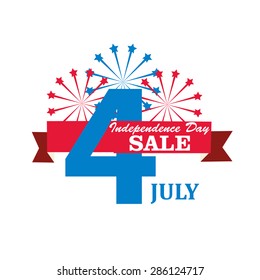 Fourth of July sale icon with fireworks, vector