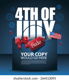 Fourth of July Sale shopping bag background EPS10 vector royalty free stock illustration for greeting card, ad, promotion, poster, flier, blog, article, ad, marketing, retail shop, brochure, signage