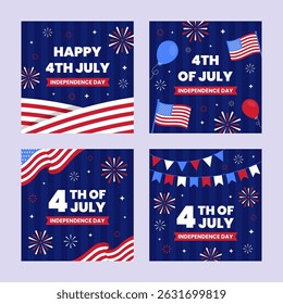 Fourth of July Square Banner Celebration with USA Flag Background. Perfect for invitations or announcements on social media