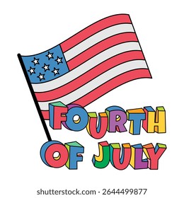 fourth of july text colorful with american flag desiggn vecor illustration 
