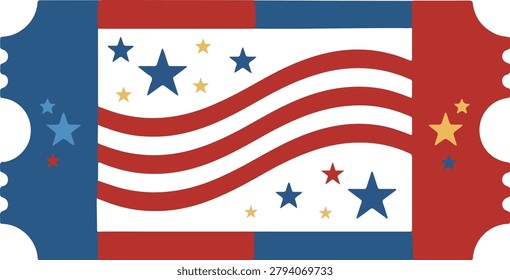 Fourth of July Ticket with American Flag Design 