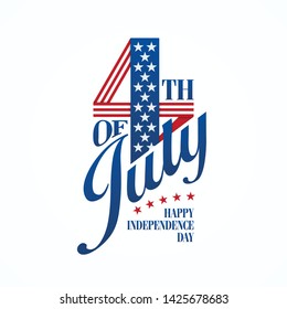 Fourth of July typographic lettering on white background.