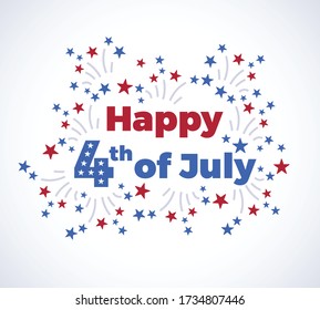 Fourth of July typography background  with fireworks in modern flat style - American Independence Day vector illustration - 4th of July typographic logo design