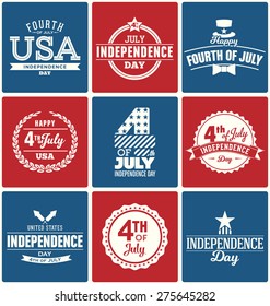 Fourth of July Typography Design Collection - 4th of July - A set of nine vintage style Independence Day Designs on red and blue backgrounds