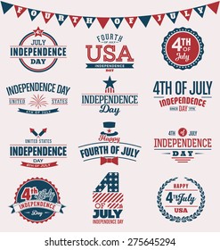 Fourth of July Typography Design Collection - 4th of July - A set of twelve vintage style Independence Day Designs