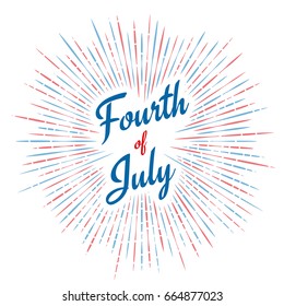Fourth of July typography design with shine in USA flag color. 4th of July, United States independence day greeting. Usable as greeting card, banner, labels, stickers, background.
