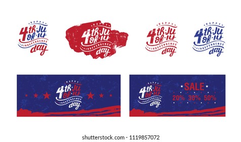 Fourth of July, United Stated independence day design set. Sale banner template. Vector illustration. For invitation, card, poster, banner, social media.