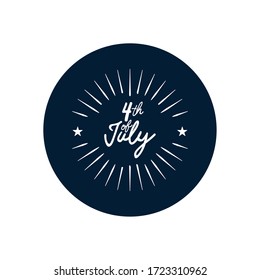 Fourth of July, United Stated independence day concept, July 4th typographic design with decorative burst and stars over white background, block silhouette design, vector illustration