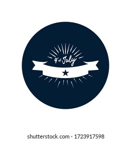 Fourth of July, United Stated independence day concept, July 4th typographic design and decorative ribbon over white background, block silhouette design, vector illustration