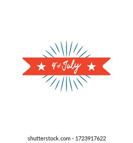 4 de julio, concepto del Día de la Independencia de Estados Unidos, cinta con diseño tipográfico del 4 de julio sobre fondo blanco, diseño plano, ilustración vectorial