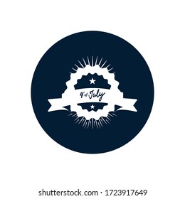 Fourth of July, United Stated independence day concept, seal and ribbon with July 4th typographic design over white background, block silhouette design, vector illustration