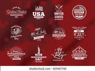 Fourth of July, United Stated independence day greeting. July 4th typographic design. Usable for greeting cards, banners, print. July fourth in USA emblems.