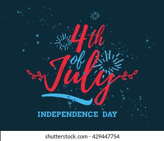 Fourth of July, United Stated independence day greeting. July 4th typographic design. Usable for greeting cards, banners, print.