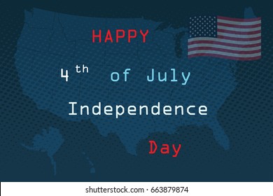 Fourth of July, United Stated independence day greeting. July 4th typographic design. Usable for greeting cards, banners, print.