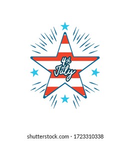 Fourth of July, United States independence day concept, Striped star with July 4th typographic design over white background, flat design, vector illustration