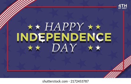 Fourth of July and US Independence Day Greeting Banner. Gold typography on blue background with star pattern. Vector Illustration. Perfect for social media, banners, web, flyers, cards, backgrounds.