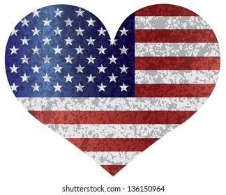 Fourth of July USA Flag in Heart Shape with Texture Vector Illustration