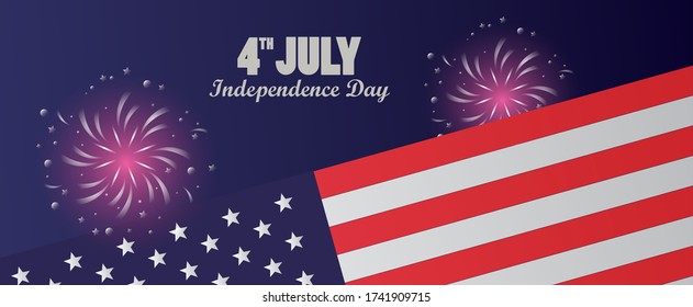 fourth july usa independence day celebration with flag and fireworks vector illustration design