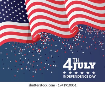 fourth july usa independence day celebration with flag vector illustration design