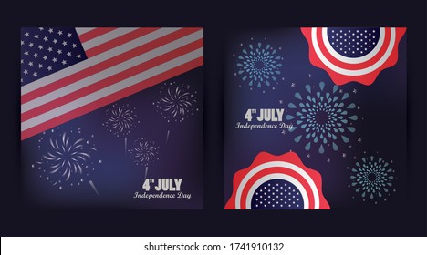 fourth july usa independence day celebration with flag in lace vector illustration design