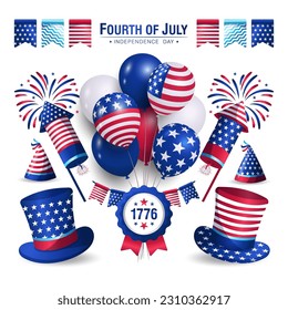 Fourth of July USA Independence Day emblem, with bright vibrant color elements