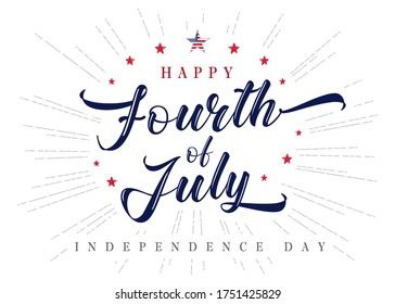 Fourth Of July USA Lettering Inscription Vintage Poster. 4th Of July United States Of America, Independence Day Typography Vector Illustration