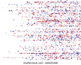 Fourth of July vector background with horizontal lines of red and blue stars on white background. Holiday graphic design. USA Independence Day or Presidents Day pattern in American flag colors. 