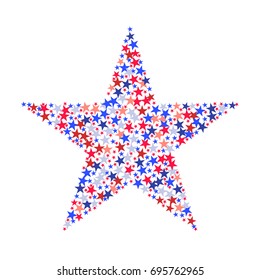 Fourth of July vector background with horizontal lines of red and blue stars on white background. Holiday graphic design. USA Independence Day or Presidents Day star pattern in American flag colors.