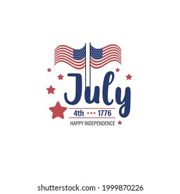 Fourth of July vector illustration with waving flag. happy Independence Day United States.