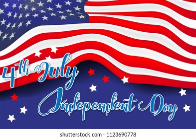 Fourth of July.4 July America celebration. Independence national holiday.design for greeting card,brochure,flyer,web with waving american national flag ,eagle and text design. Vector illustration.