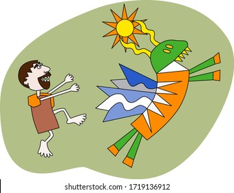 Fourth labour of Hercules, Cerynian hind in style of primitivism, minimalism, children's drawing for T shirt, cap, bed linen, backpack, pillow, toys, wallpaper