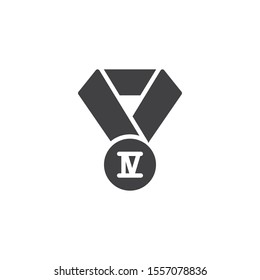 Fourth place medal with ribbon vector icon. filled flat sign for mobile concept and web design. 4th place award medal glyph icon. Symbol, logo illustration. Vector graphics