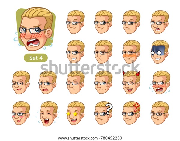 Fourth Set Male Facial Emotions Cartoon Stock Vector Royalty Free