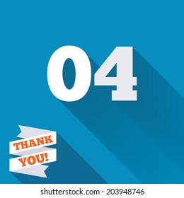 Fourth step sign. Loading process symbol. Step four. White flat icon with long shadow. Paper ribbon label with Thank you text. Vector