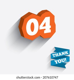 Fourth step sign. Loading process symbol. Step four. White icon on orange 3D piece of wall. Carved in stone with long flat shadow. Vector