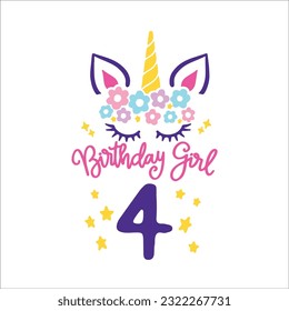Fourth Unicorn Birthday Svg, 4th unicorn, Unicorn Face Svg, Unicorn, Birthday Girl svg, Birthday Shirt, Gift for Birthday svg,  Cut files Cricut svg