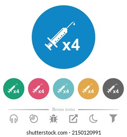 Fourth vaccine dose flat white icons on round color backgrounds. 6 bonus icons included.