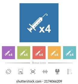 Vierte Impfstoffdosis flache weiße Symbole auf quadratischem Hintergrund. 6 Bonussymbole sind im Lieferumfang enthalten.